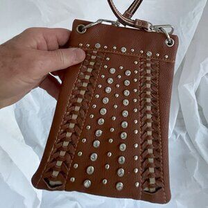 Ladies Brown Studded Small Shoulder Handbag